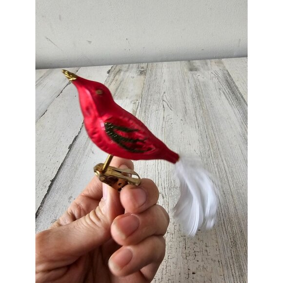 Glass bird ornament clip red glitter feather mini Xmas tree - Picture 4 of 7